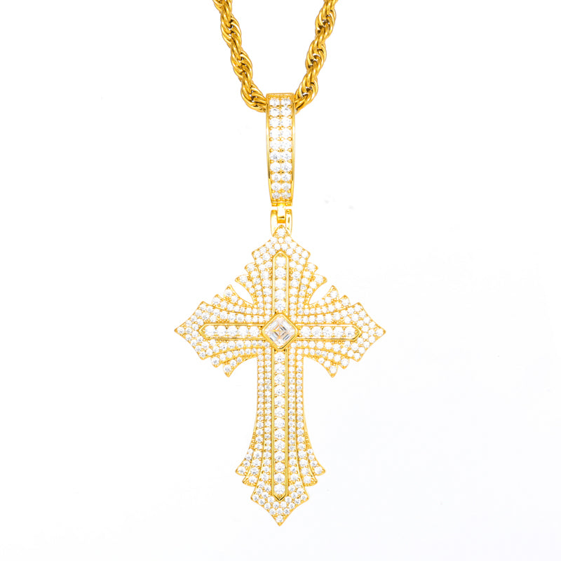 Radiance | Solid Silver Moissanite Diamond Radiant Cross Hip Hop Pendant Chain