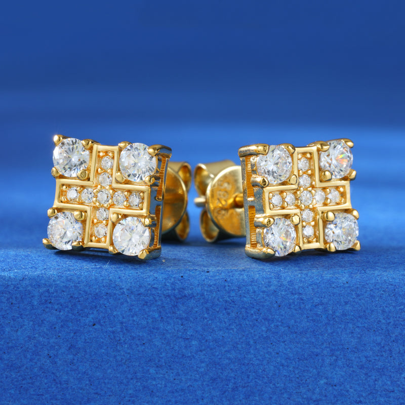 Solid Sterling Silver Iced Blinged Out Square Moissanite Diamond VVS Hip Hop Earrings