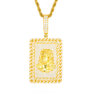 The Grid | Full Iced Blinged Out Princess Cut Solid Silver Moissanite Diamond Dog Tag Pendant