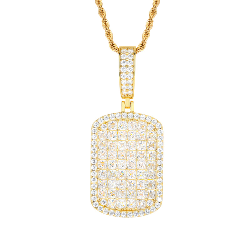 The Grid | Full Iced Blinged Out Princess Cut Solid Silver Moissanite Diamond Dog Tag Pendant