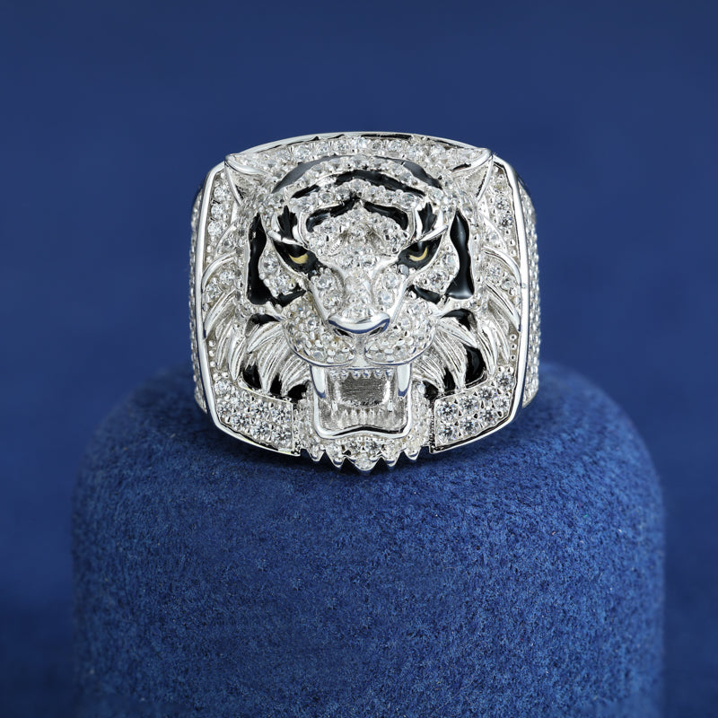 Eye Of The Tiger | Solid Sterling Silver VVS Moissanite Diamond Fierce Tiger Hip Hop Ring
