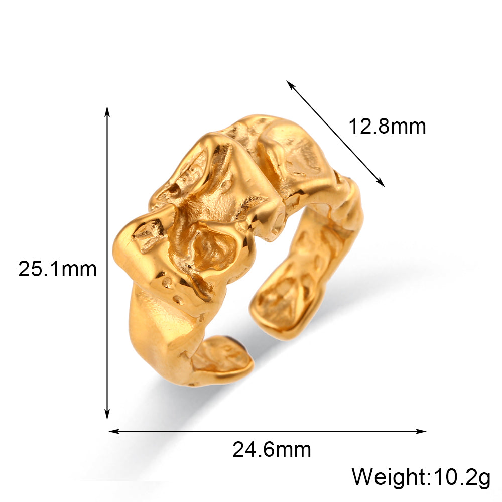 Ladies 18k Gold No Tarnish Abstract Artistic Irregular Design Stainless Steel Rings