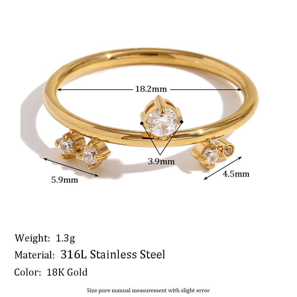Ladies White CZ Stone Queens Crown Tarnish Free 18k Gold Stainless Steel Rings