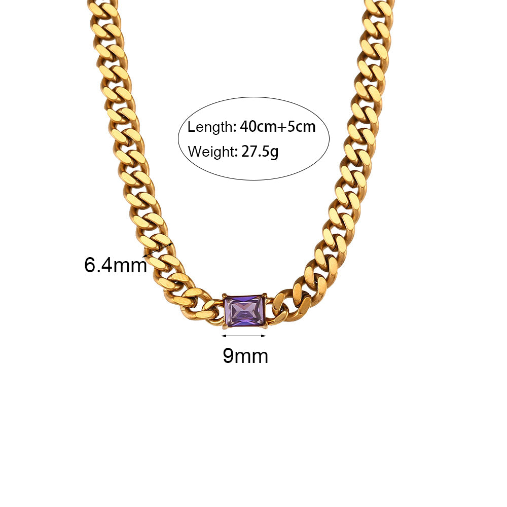 Women's 6.5mm Cuban Link 18k Gold Waterproof Stainless Steel Chain CZ Necklace