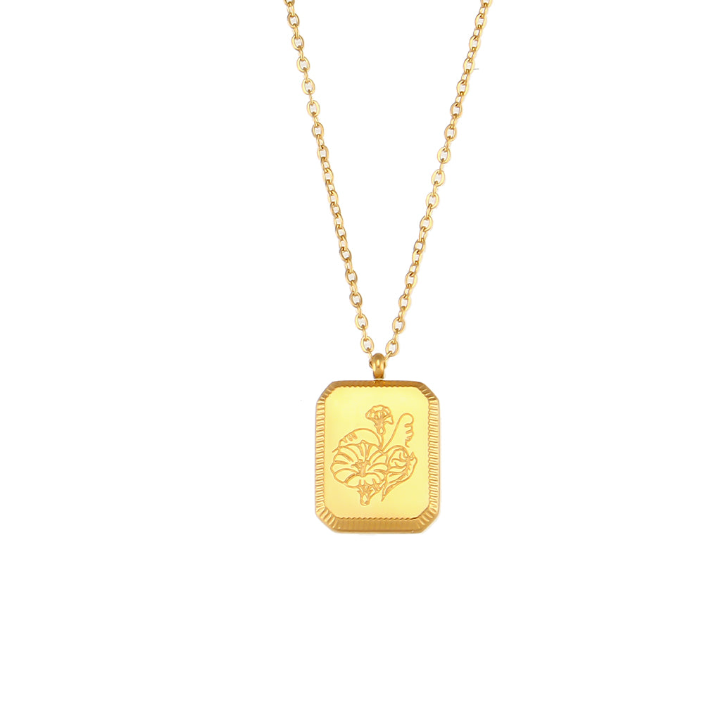 18k Gold Waterproof Stainless Steel Square Flower Birthstone Necklaces