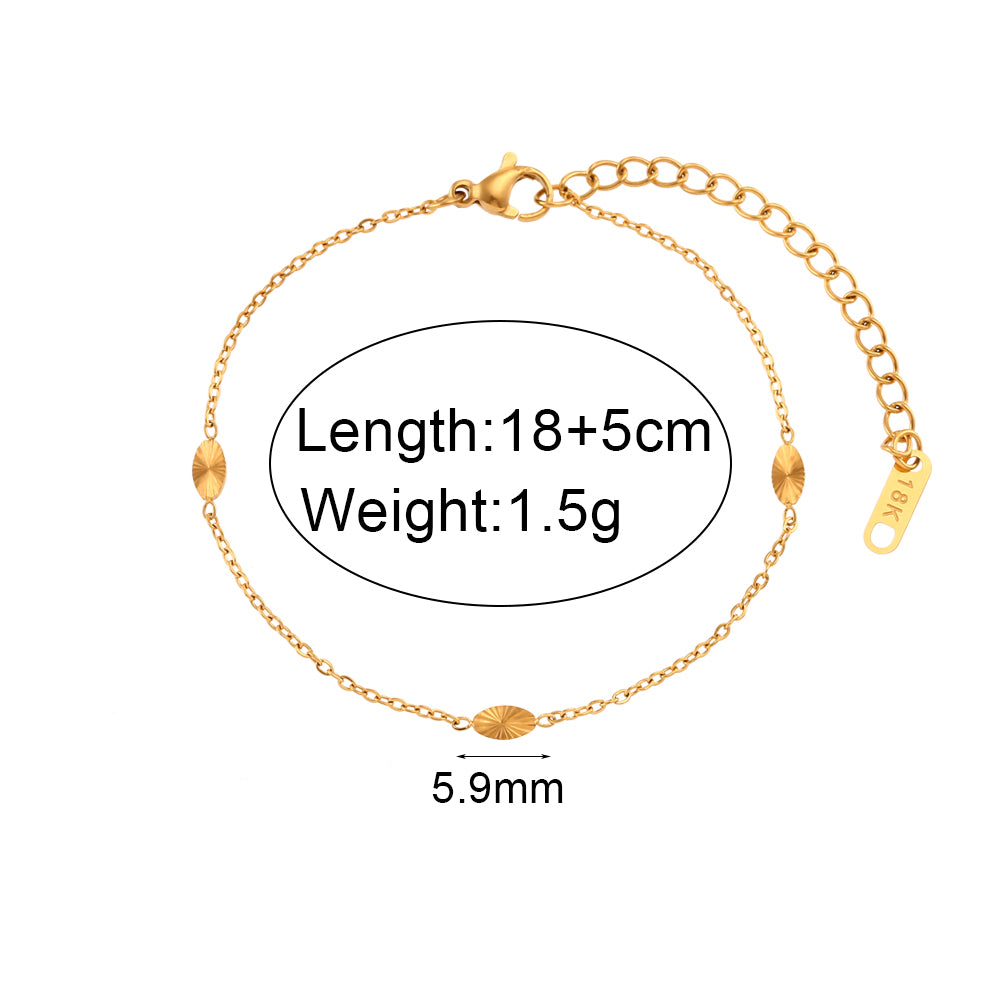 Ladies 18k Gold Over Stainless Steel Waterproof Sunburst Oval Flower Charm Bracelet