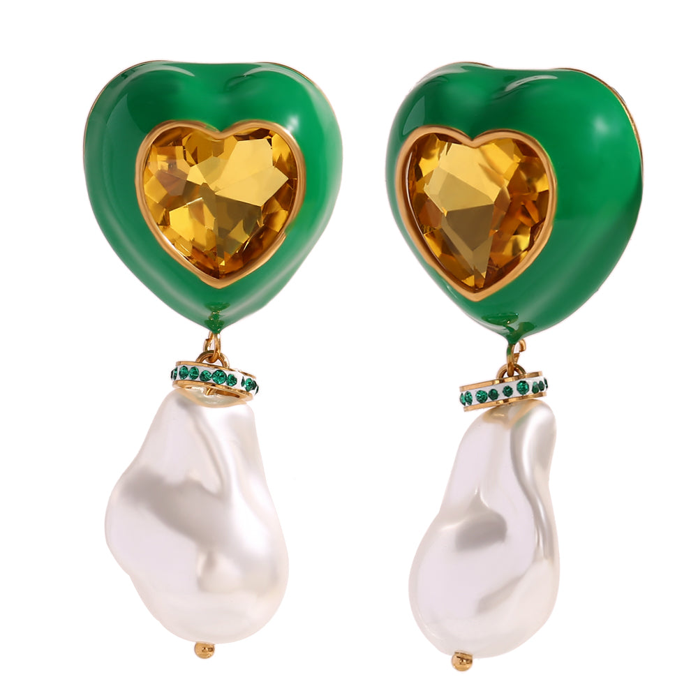 Women's 18k Gold Stainless Steel Baroque Style Imitation Pearl Colorful Drip Oil Earrings