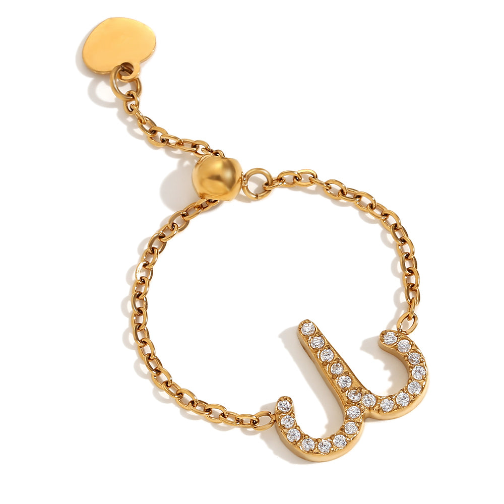 Ladies Waterproof 18k Gold Stainless Steel 12 Constellation Bling Adjustable Zodiac Rings