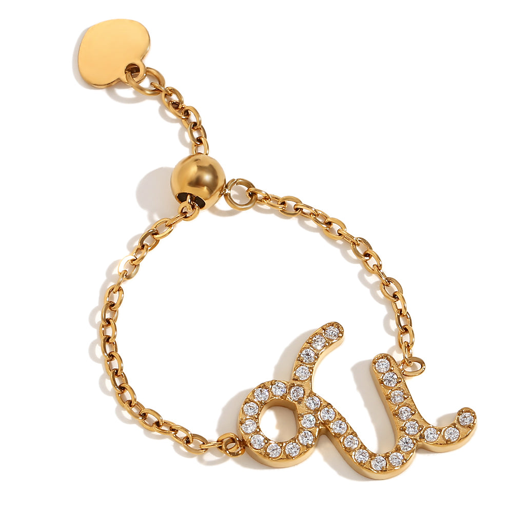 Ladies Waterproof 18k Gold Stainless Steel 12 Constellation Bling Adjustable Zodiac Rings