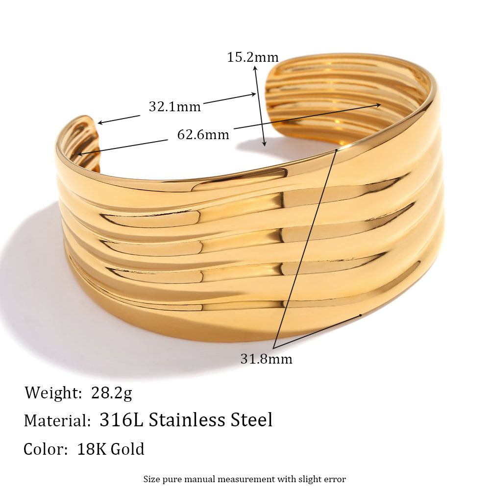 Ladies Stainless Steel 18k Gold Spiral Bamboo Knot Smooth Concave Bracelets