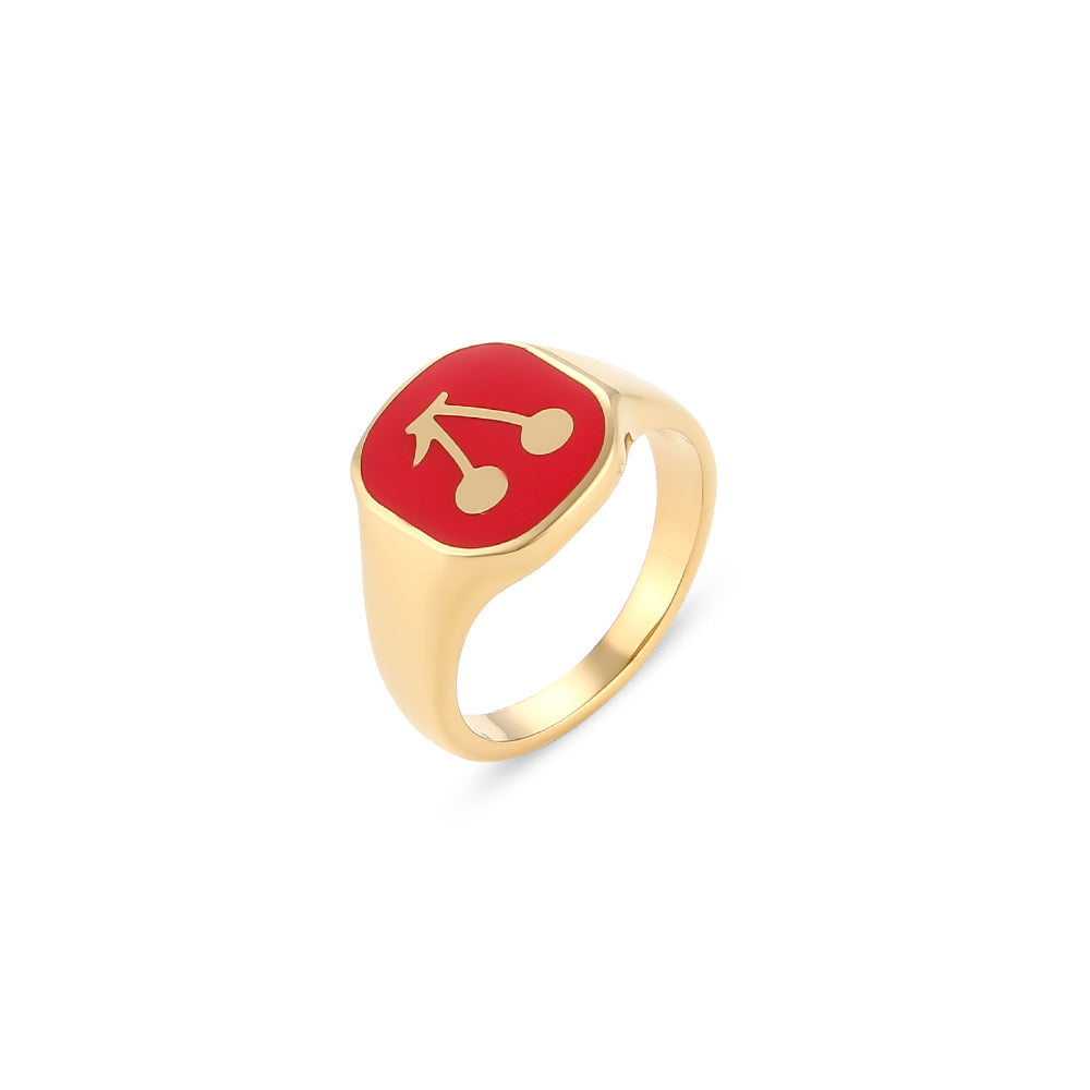 Ladies 18k Gold Solid Stainless Steel Black Red Blue Enamel Stone Cherry Ring