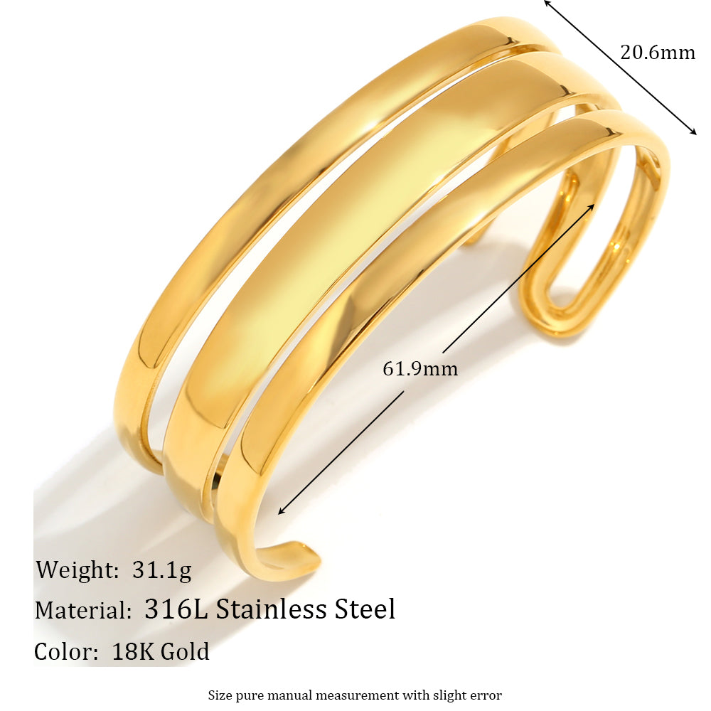 Ladies 18k Gold Stainless Steel Waterproof Wide Face Three Layer Bracelet