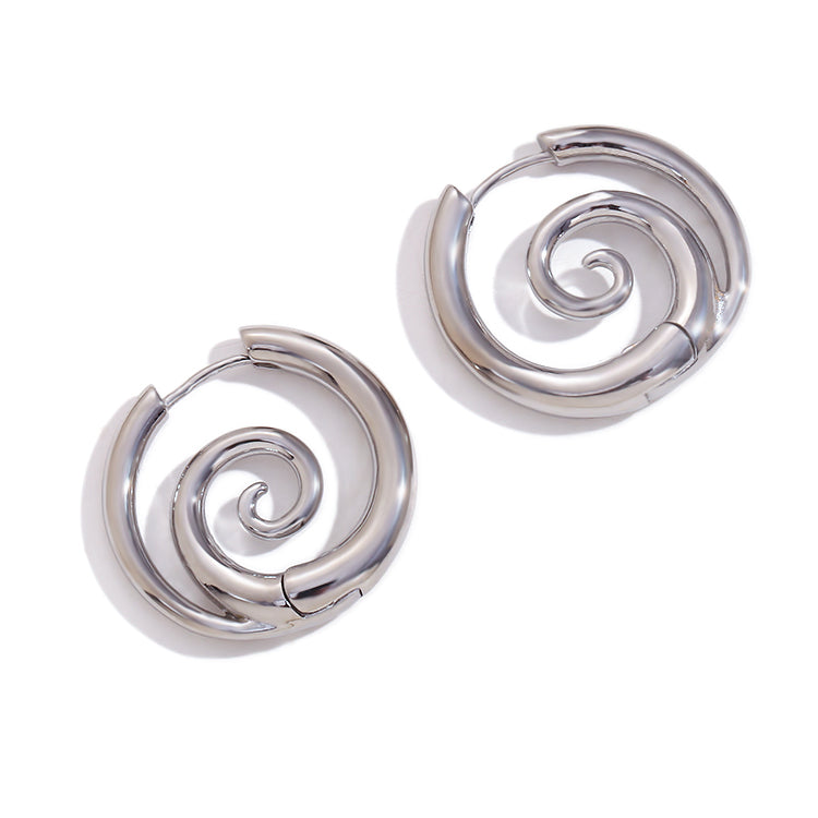 Ladies Spiral 18k Gold Stainless Steel Waterproof Tarnish Free Silver Color Earrings