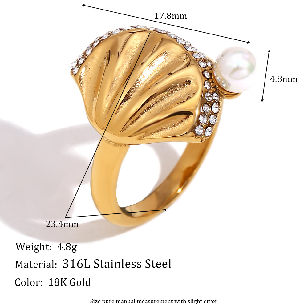 Ladies Stainless Steel Pearl Luxurious Elegant Fashion 18k Gold Waterproof Rings