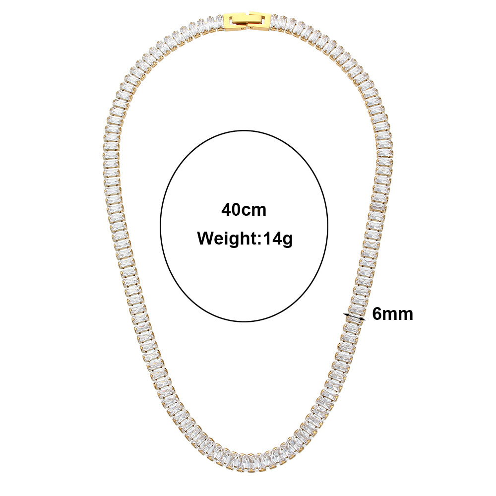 Ladies 18k Gold Waterproof Stainless Steel Bling Tennis Chain Necklace