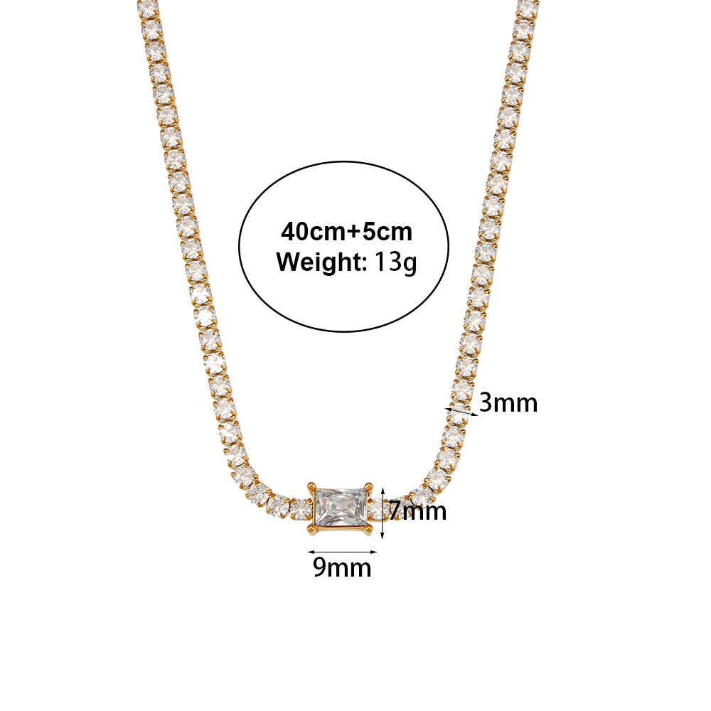 Ladies 18k Gold Waterproof Stainless Steel Bling Tennis Chain Necklace