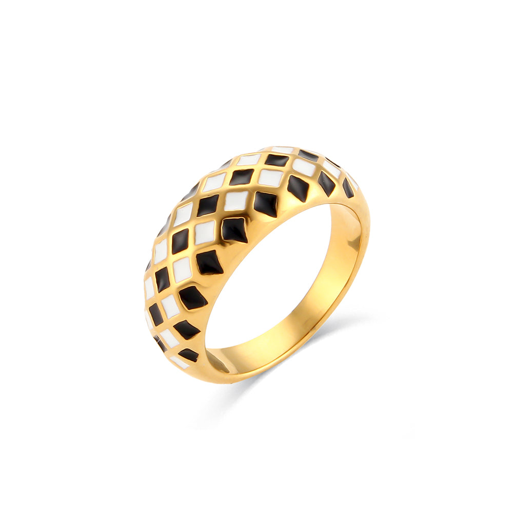 18k Gold Stainless Steel Designer Tarnish Free Colorful Checker Rings