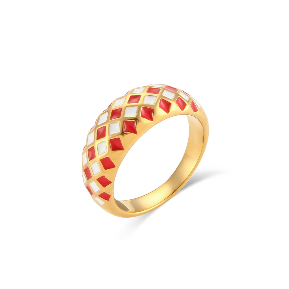 18k Gold Stainless Steel Designer Tarnish Free Colorful Checker Rings