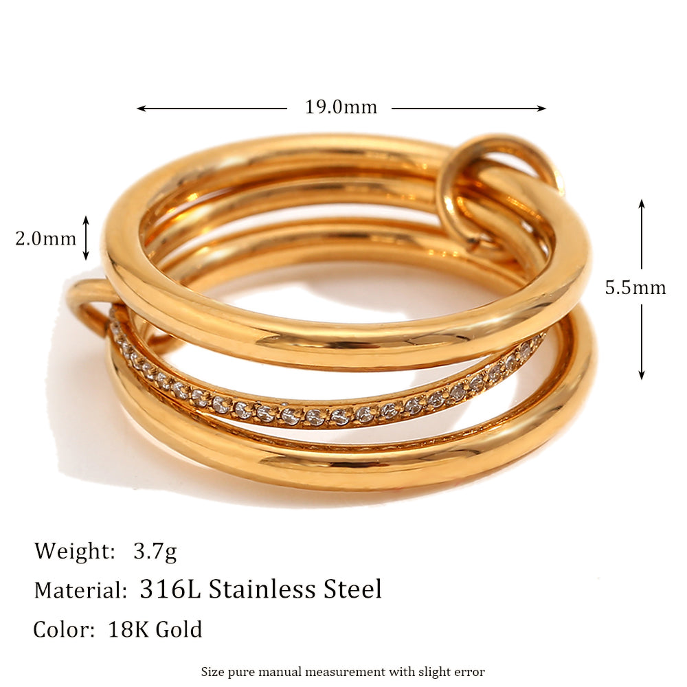 18k Gold Stainless Steel Three/Four Layers CZ Waterproof Rings