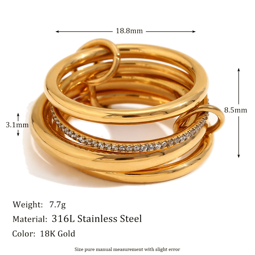 18k Gold Stainless Steel Three/Four Layers CZ Waterproof Rings