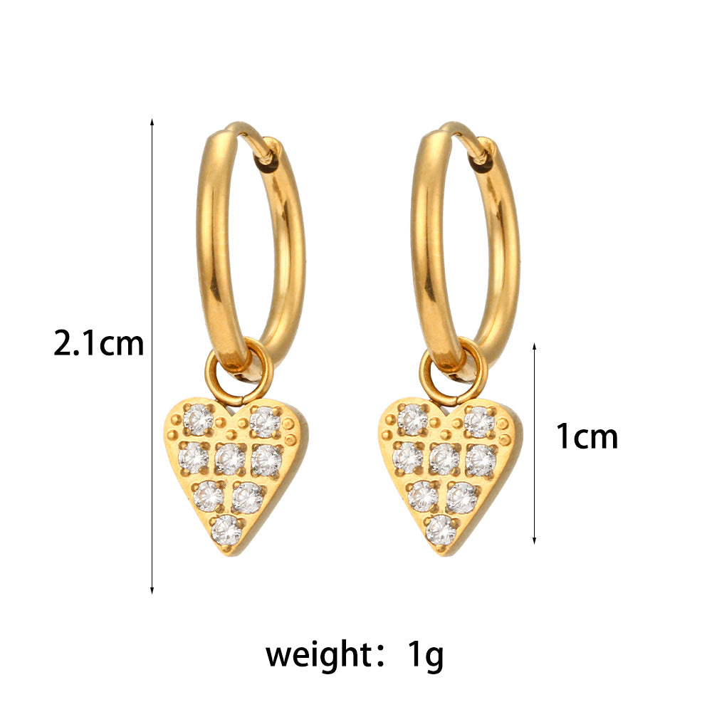 18k Gold Stainless Steel Waterproof Bling CZ Charm Cross Heart Butterfly Star Earrings