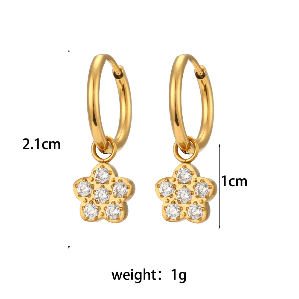 18k Gold Stainless Steel Waterproof Bling CZ Charm Cross Heart Butterfly Star Earrings