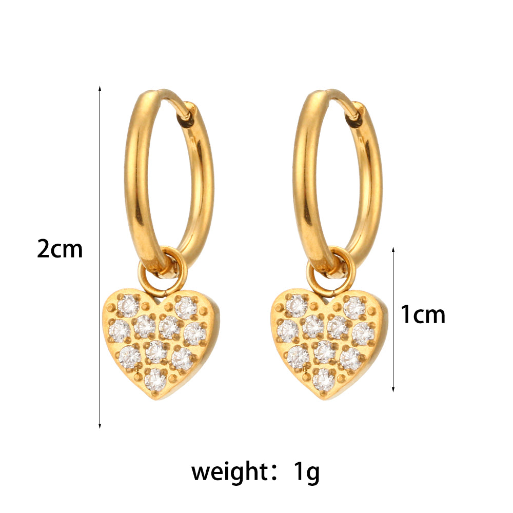 18k Gold Stainless Steel Waterproof Bling CZ Charm Cross Heart Butterfly Star Earrings