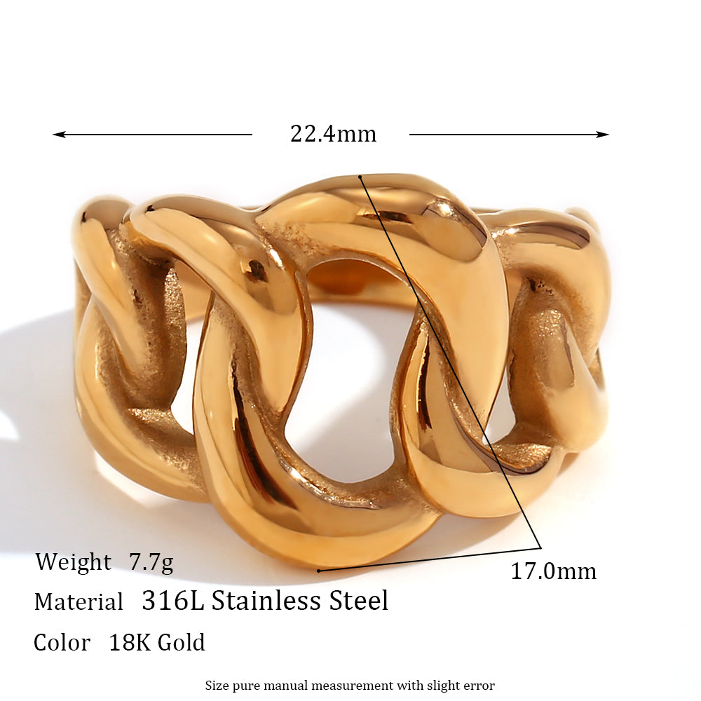 Womens 18k Gold Stainless Steel Eco-friendly Tarnish Free Chunky Hollow Braid Rings