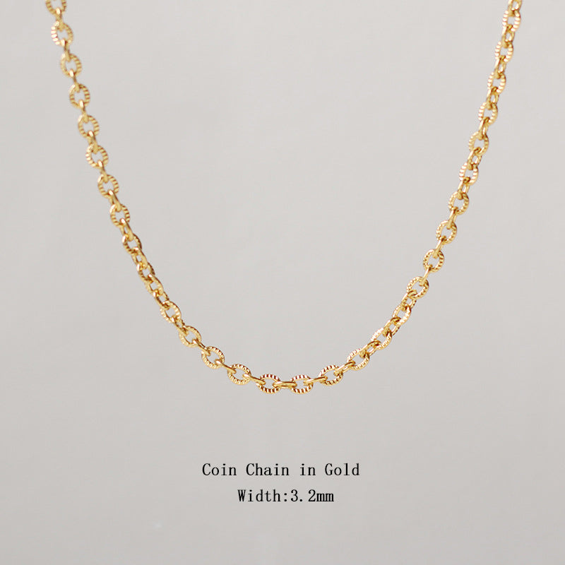 18k Gold Stainless Steel Thin Delicate Link Flower Coin Cuban Chain Layered Necklace