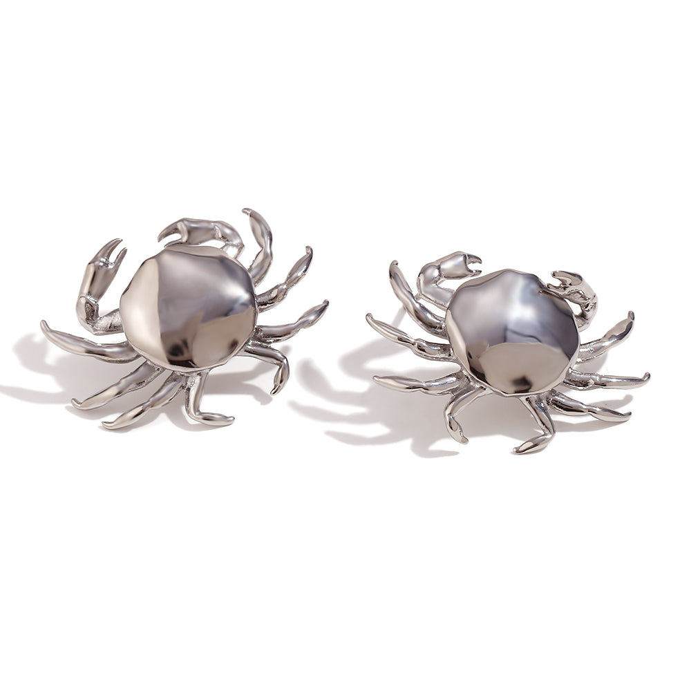 Ladies 18k Gold Silver Summer Ocean Series Crab Stud Water Resistant Earrings