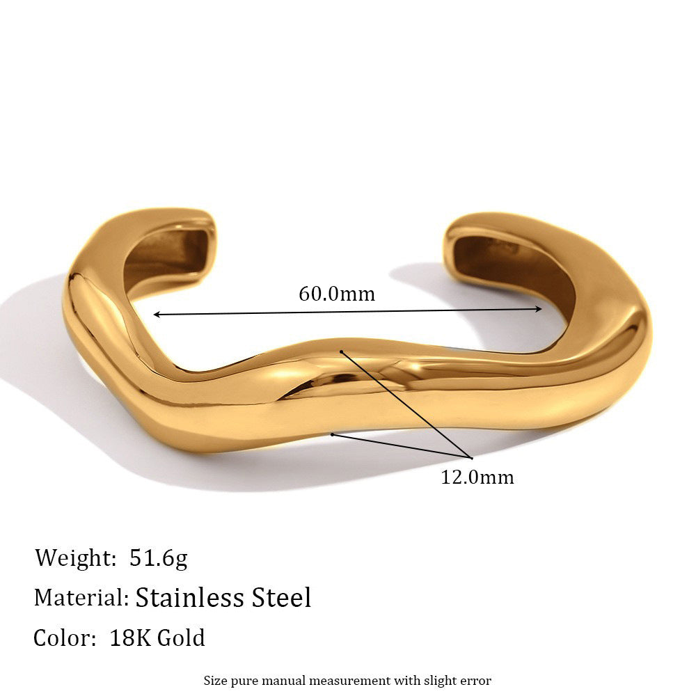 18k Gold Waterproof Stainless Steel Tarnish Free  Exaggerated Irregular Liquid Wave Bracelet