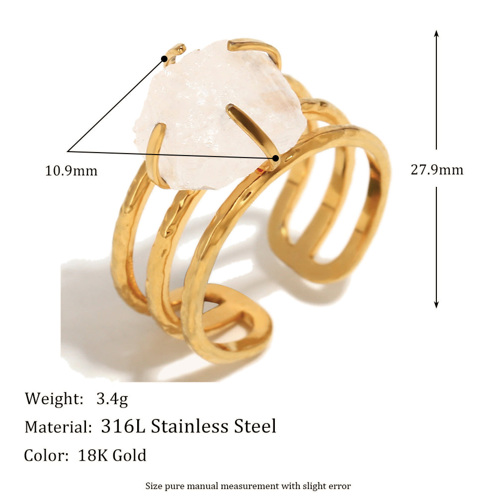 18k Gold Three Layers White Crystal Stainless Steel Waterproof Tarnish Free Rings