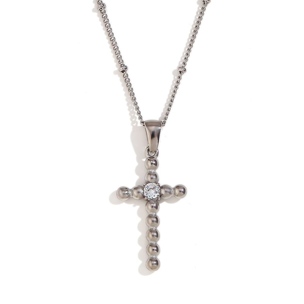 Ladies 18k Gold Silver Waterproof Tarnish Free Centerstone CZ Cross Pendant Necklace