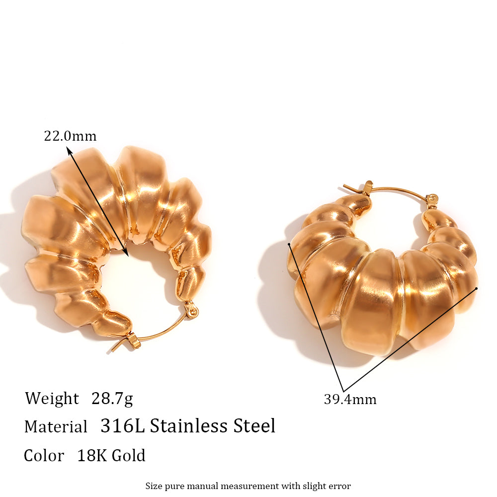 18k Gold over Stainless Steel Waterproof Chunky Oversize Big 3D Hollow Hoop Earrings