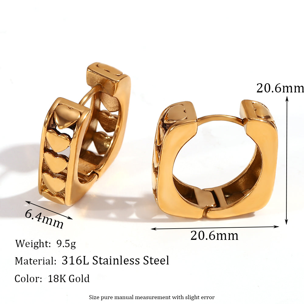 Lakers 18k Gold Stainless Steel Heart Rectangular Hollow Heart Earrings