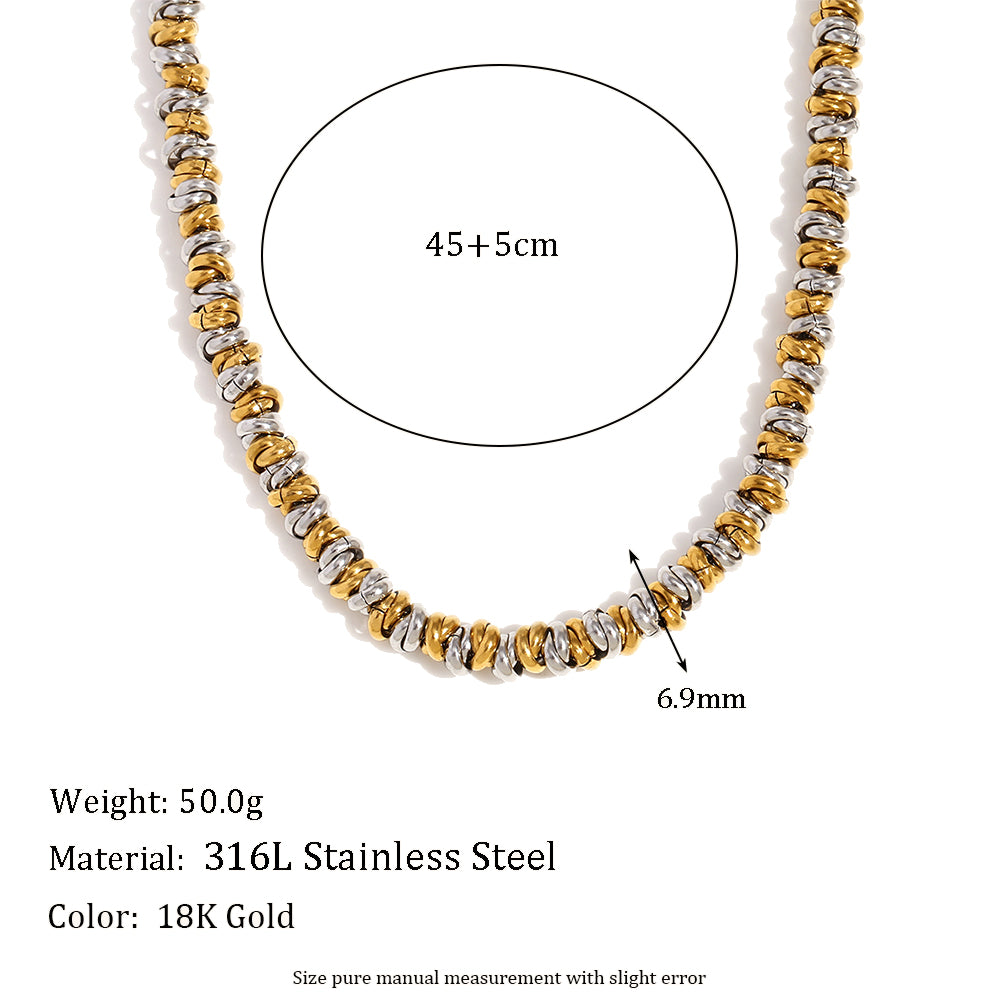 Ladies Handmade Circular Ring 18k Gold Waterproof Stainless Steel Necklaces Bracelet Set