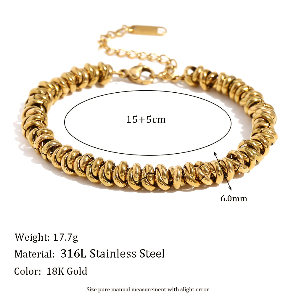 Ladies Handmade Circular Ring 18k Gold Waterproof Stainless Steel Necklaces Bracelet Set