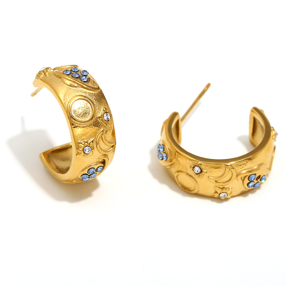 18k Gold Silver Stainless Steel Waterproof Lover World Tarot Cards Series Stud Earrings