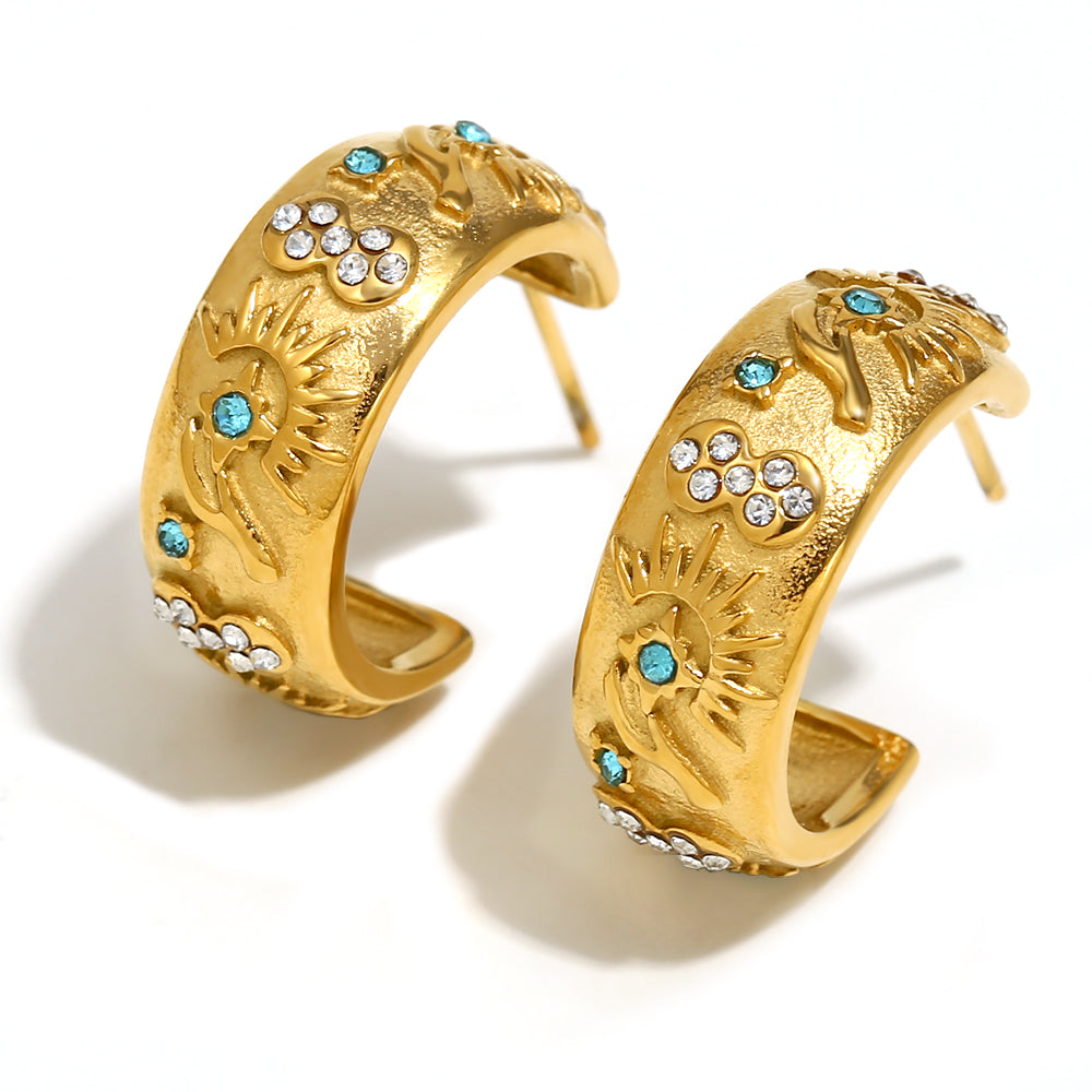 18k Gold Silver Stainless Steel Waterproof Lover World Tarot Cards Series Stud Earrings