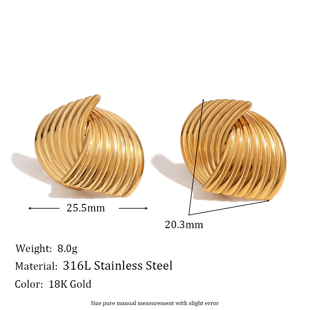 18k Gold Wrap Classic Circular Wave V-shaped Multi Layer Stainless Steel Earrings