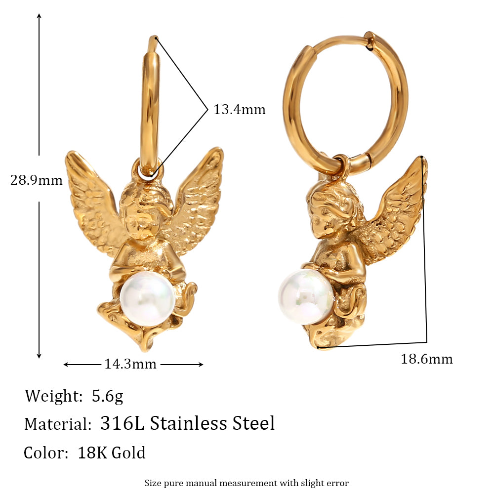 18k Gold Wrap Classic Circular Wave V-shaped Multi Layer Stainless Steel Earrings