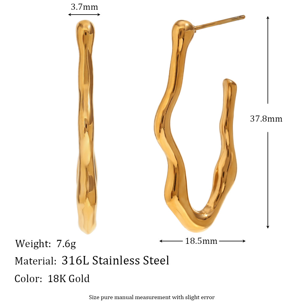 18k Gold Wrap Classic Circular Wave V-shaped Multi Layer Stainless Steel Earrings
