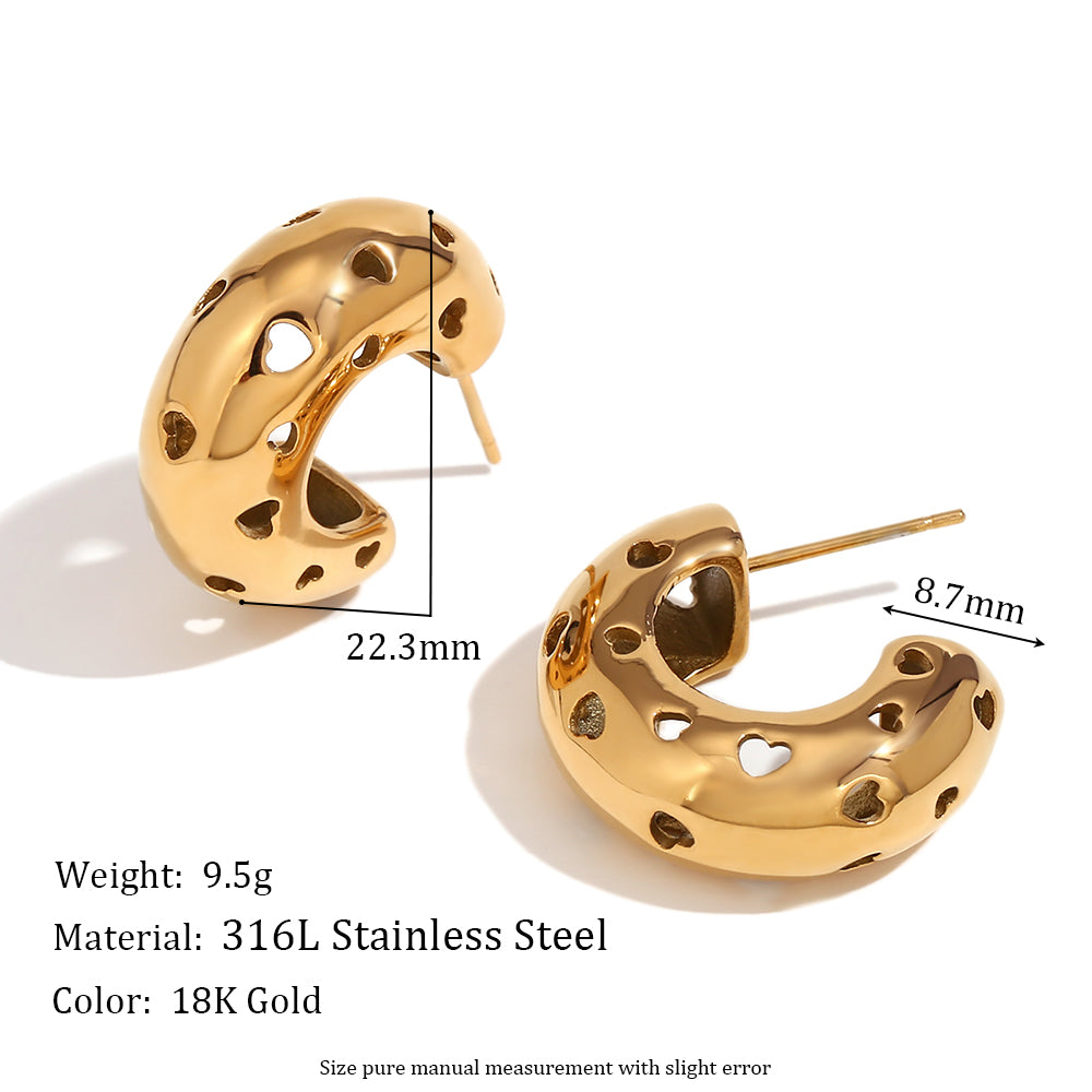 18k Gold Wrap Classic Circular Wave V-shaped Multi Layer Stainless Steel Earrings