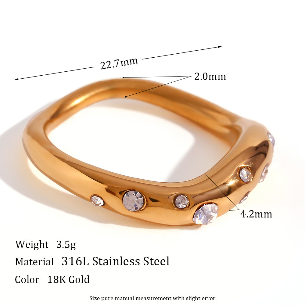 Stainless Steel Gem Lapis Turquoise 3A CZ 18k Gold Waterproof Bling Bling Rings