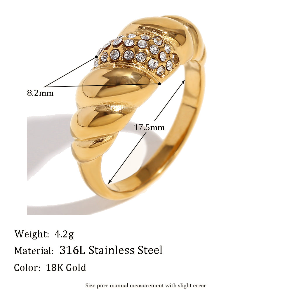 Ladies 18k Gold CZ Croissant Shape Stainless Steel Water Resistant Tarnish Free Rings