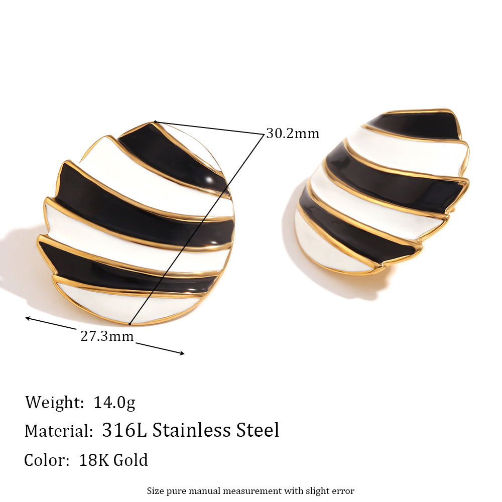 18k Gold Stainless Steel Spiral Conch Scallop White Braided Waterproof Bling Earrings