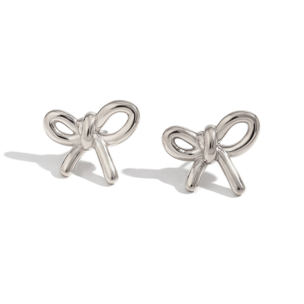 Solid Stainless Steel Silver 18k Gold Tarnish Free Smooth Bow Knot Earrings