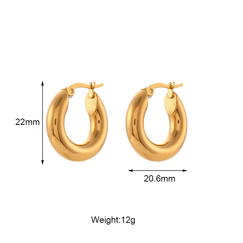 18k Gold  Solid Stainless Steel 30mm Waterproof Loop Hoop Earrings Tarnish Free