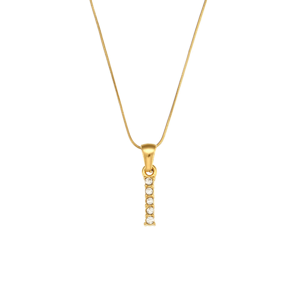 18k Gold Stainless Steel Thin Snake Chain 3A Zircon Stone Paved Initial Necklace