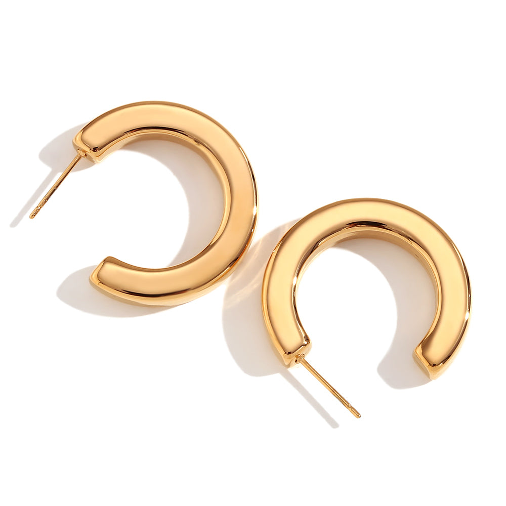 18k Gold O-shaped Street Wear Exaggerated Croissant Mini Hollow Stainless Steel Earrings